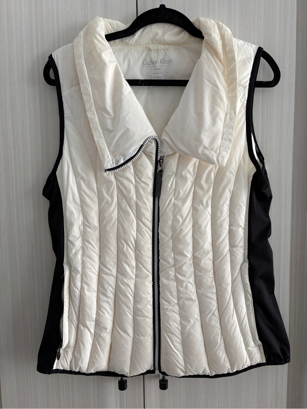 Calvin Klein White Padded Performance Vest with Black Trim